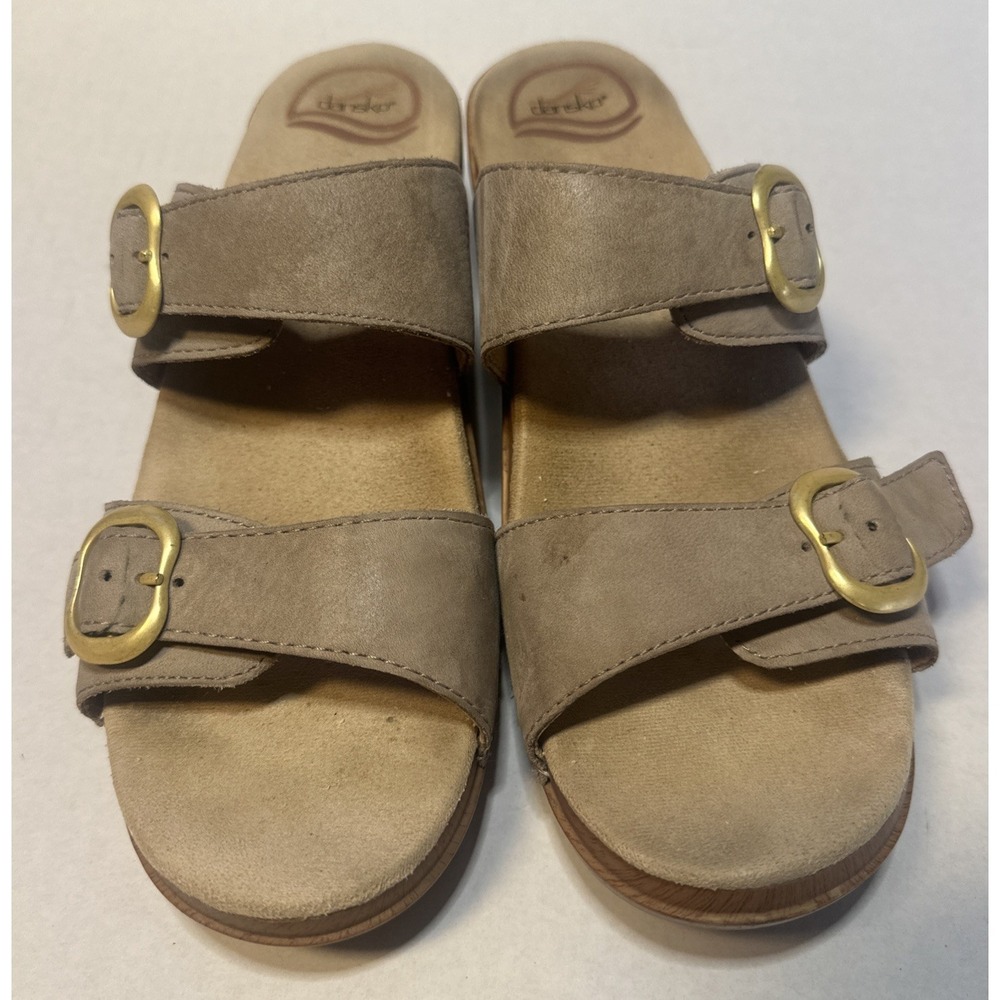 Dansko Womens Taupe Nubuck Leather Double Strap Buckle Platform Wedge Sandals 41